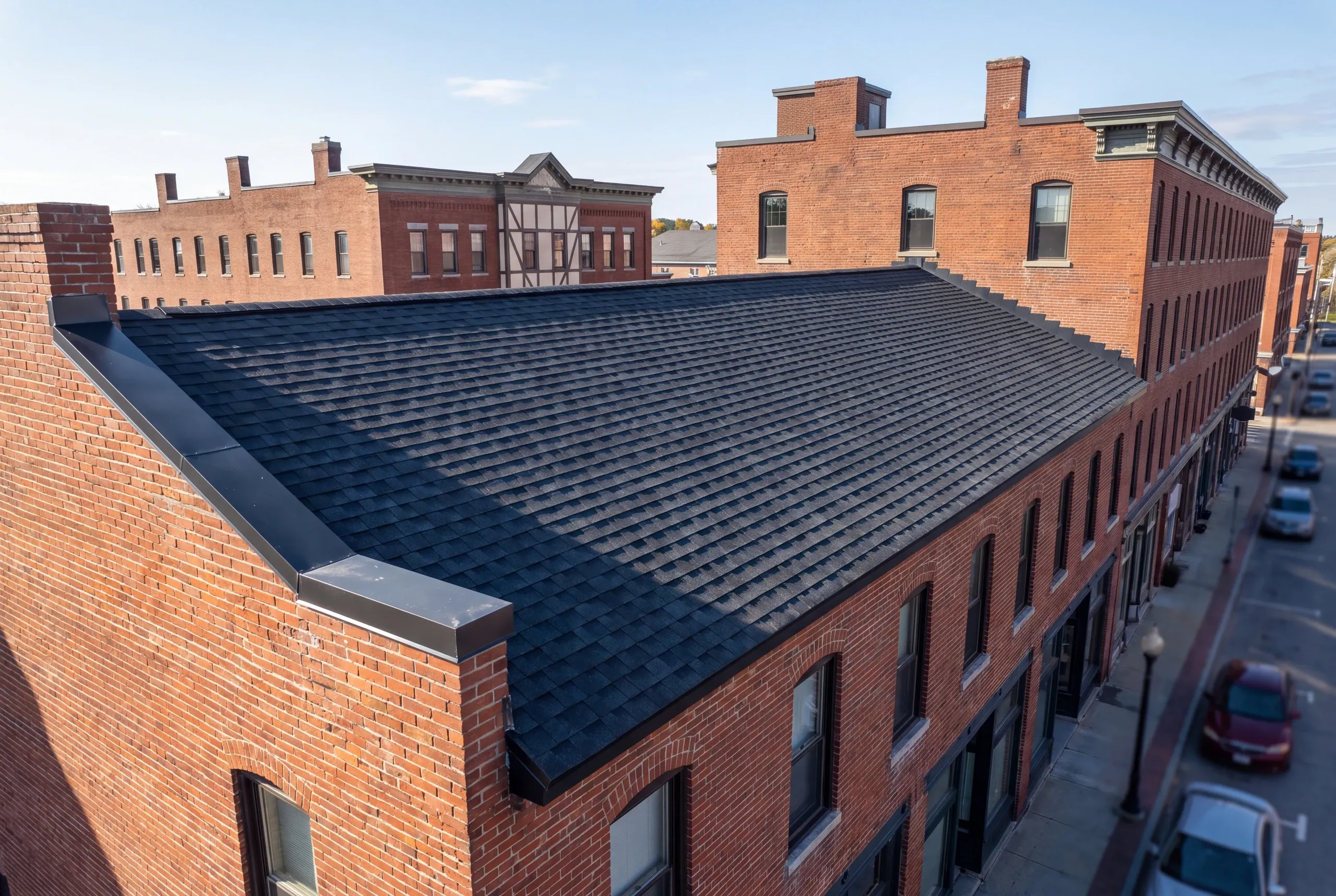 Flat and low-slope roof section on a Lewiston building