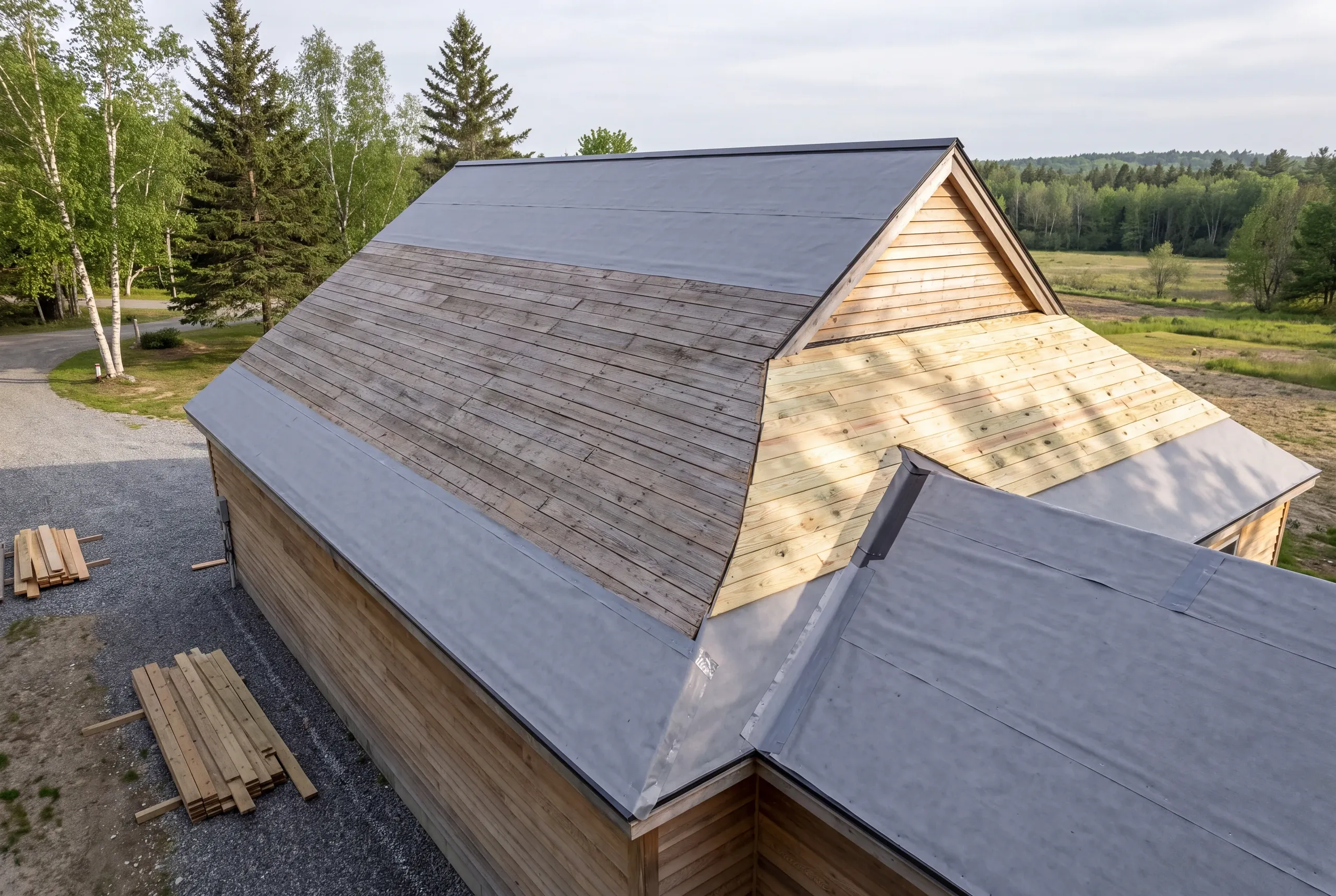 Roofer replacing rotted deck boards in Palermo