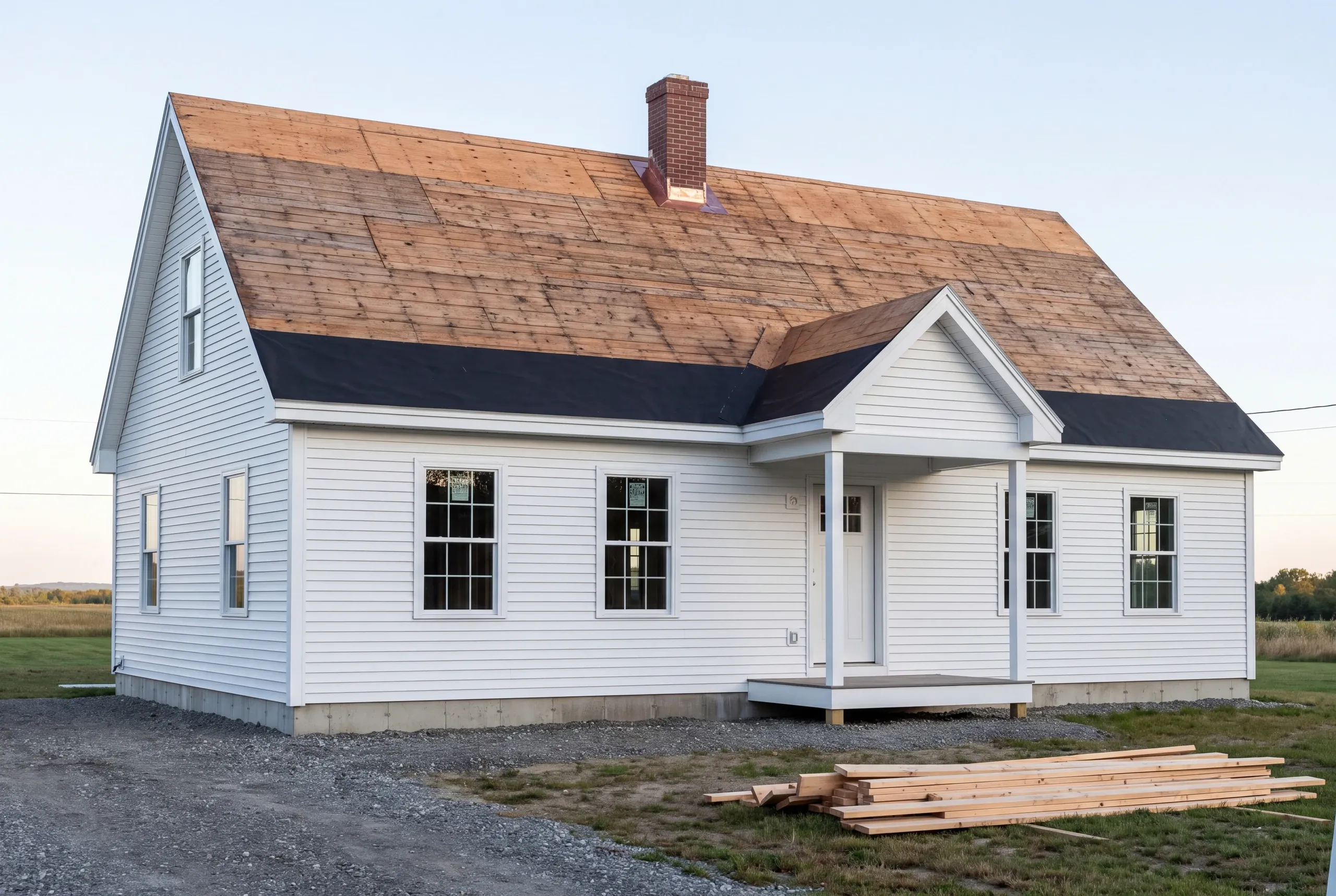 Roofing contractor Sidney, ME installing shingles on an open farmland property