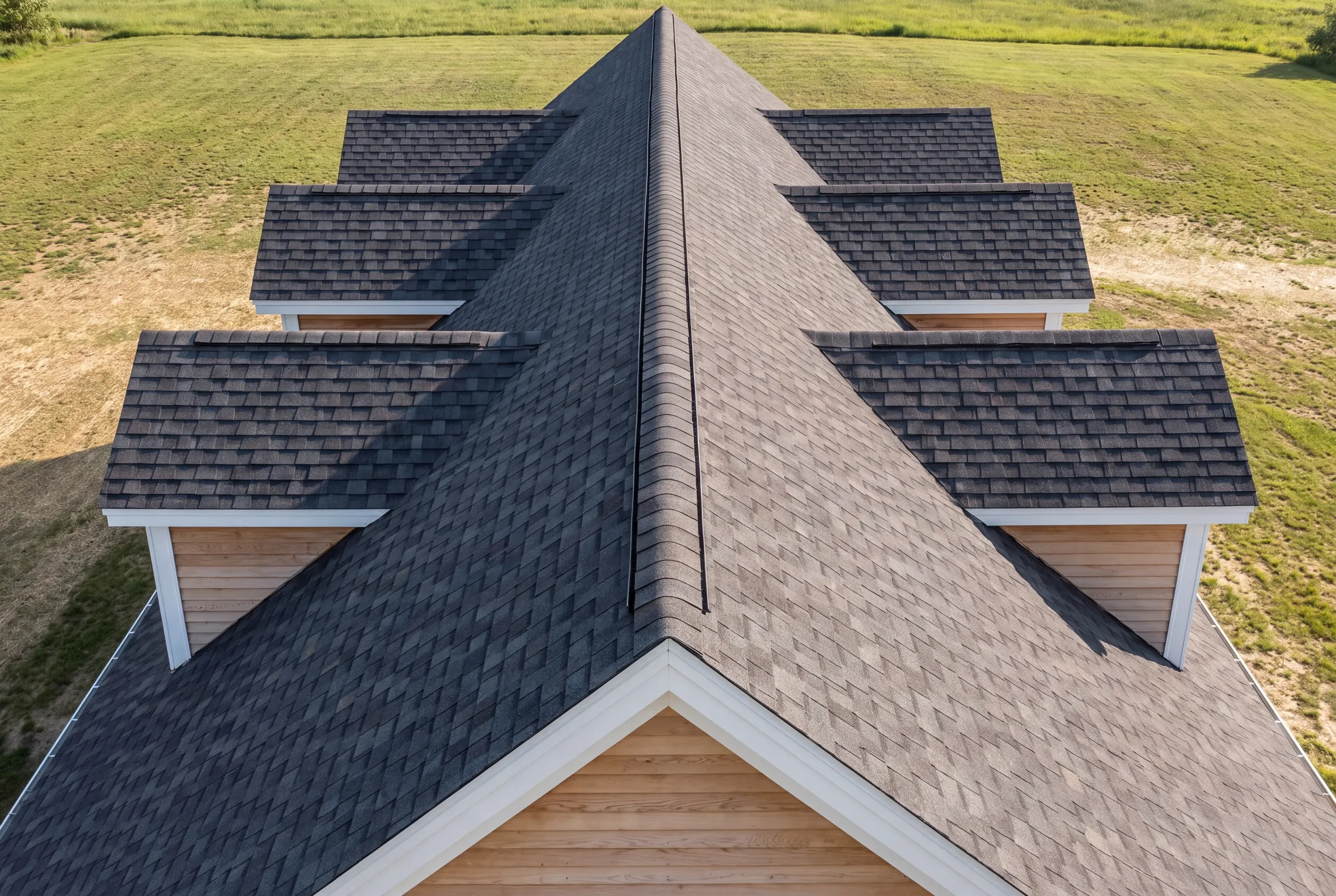Shingle bundles set on a roof by boom truck in Vassalboro