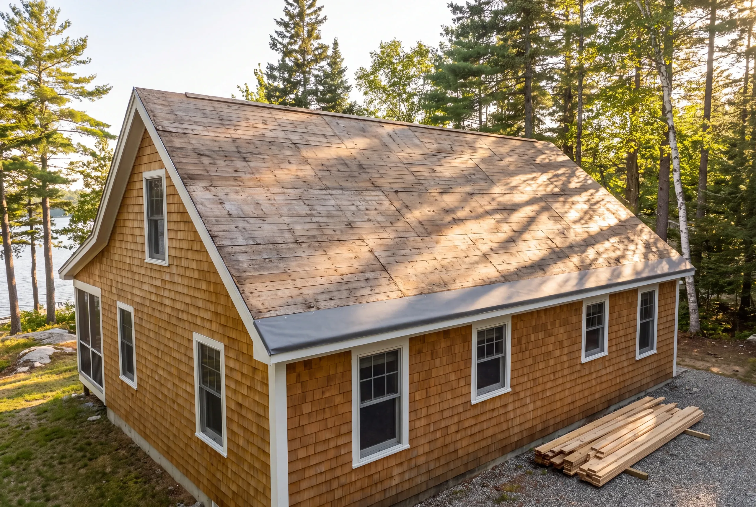 China Lake south basin house being reroofed in Vassalboro