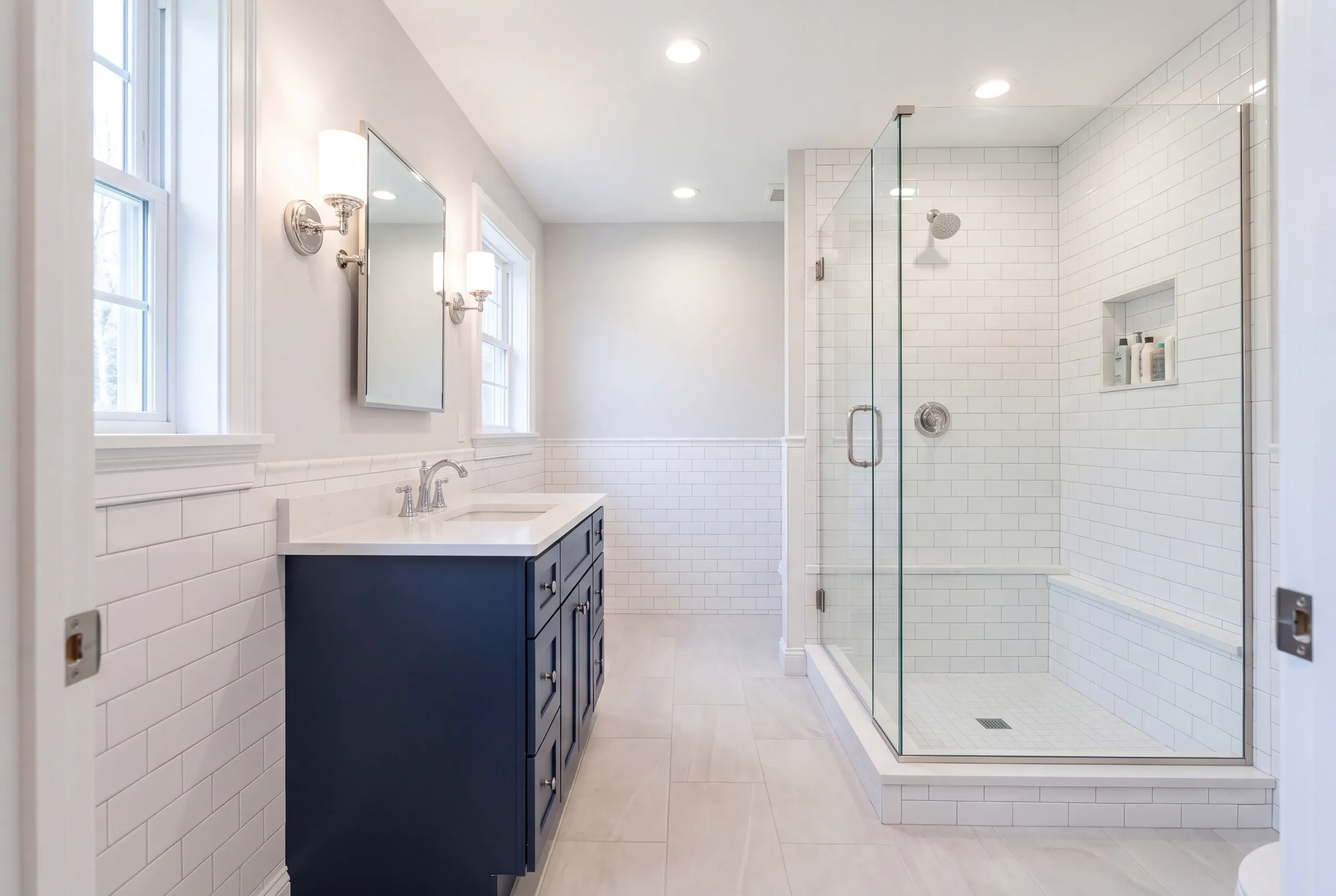 A completed bathroom remodel in a Central Maine home