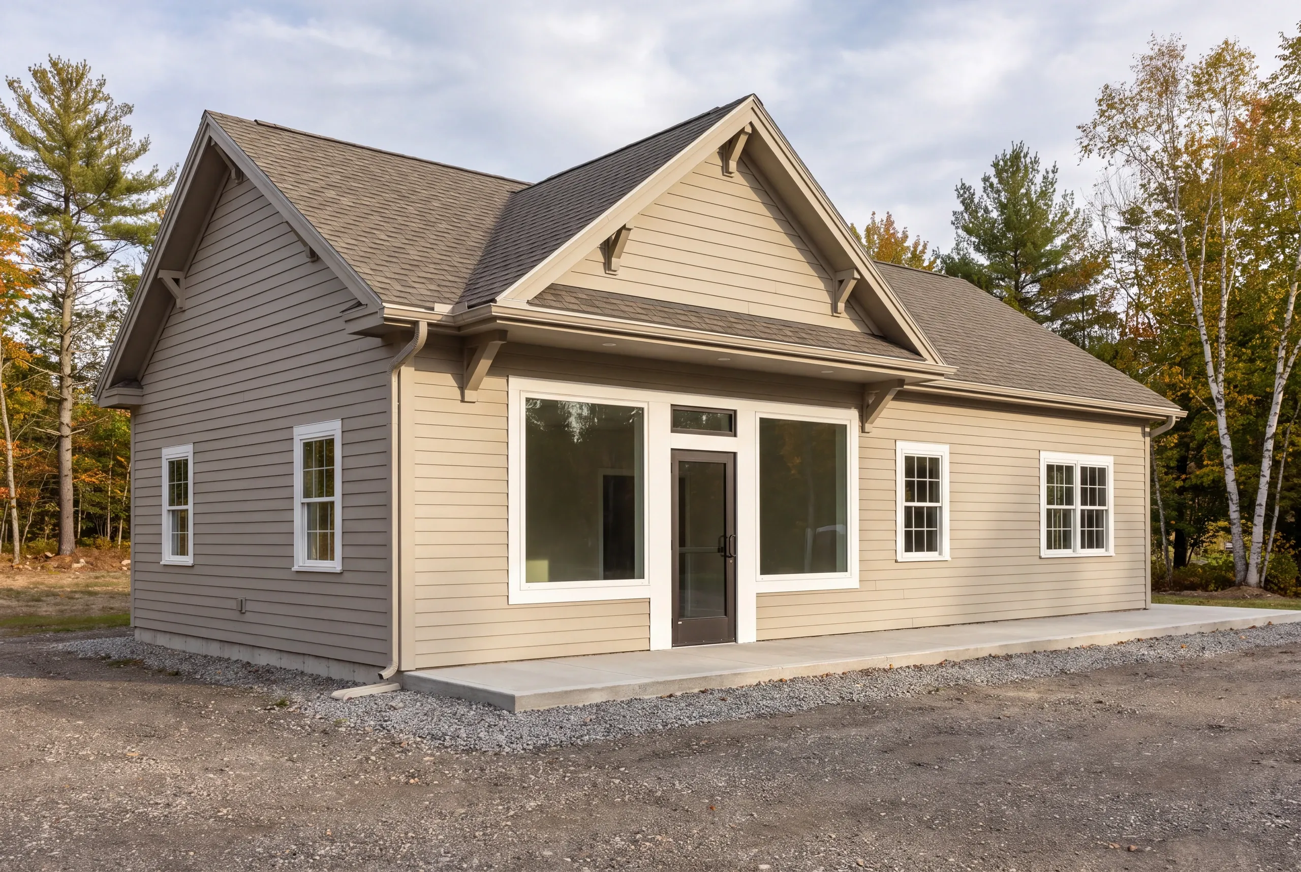 A completed light commercial storefront in Central Maine