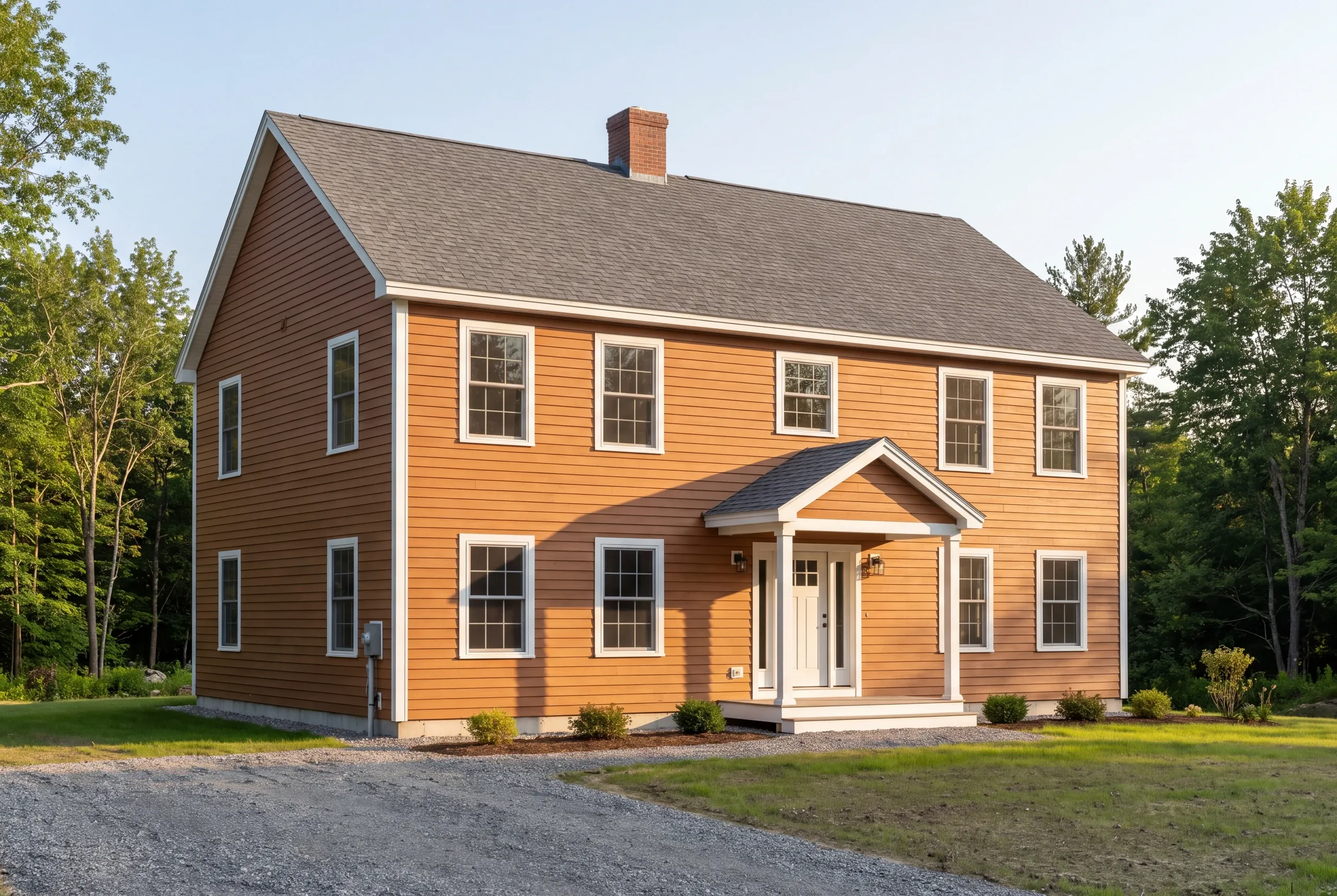 A completed custom home in Central Maine at the end of the build