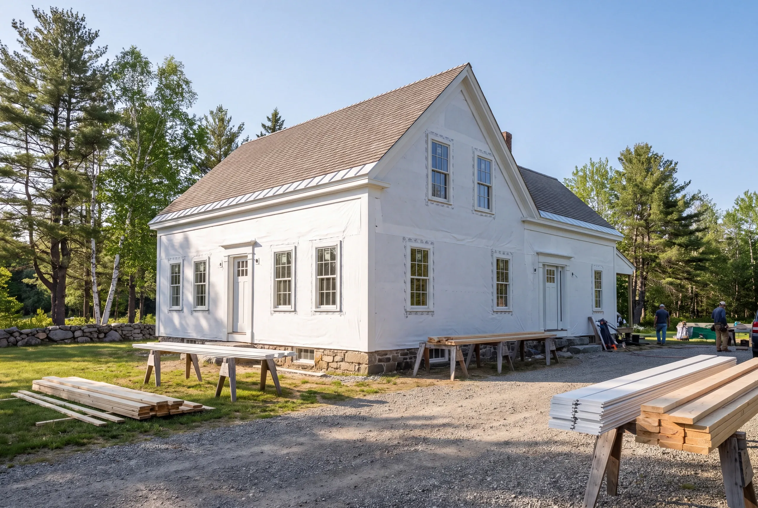 Hand-split cedar shingle being installed on an antique Alna house