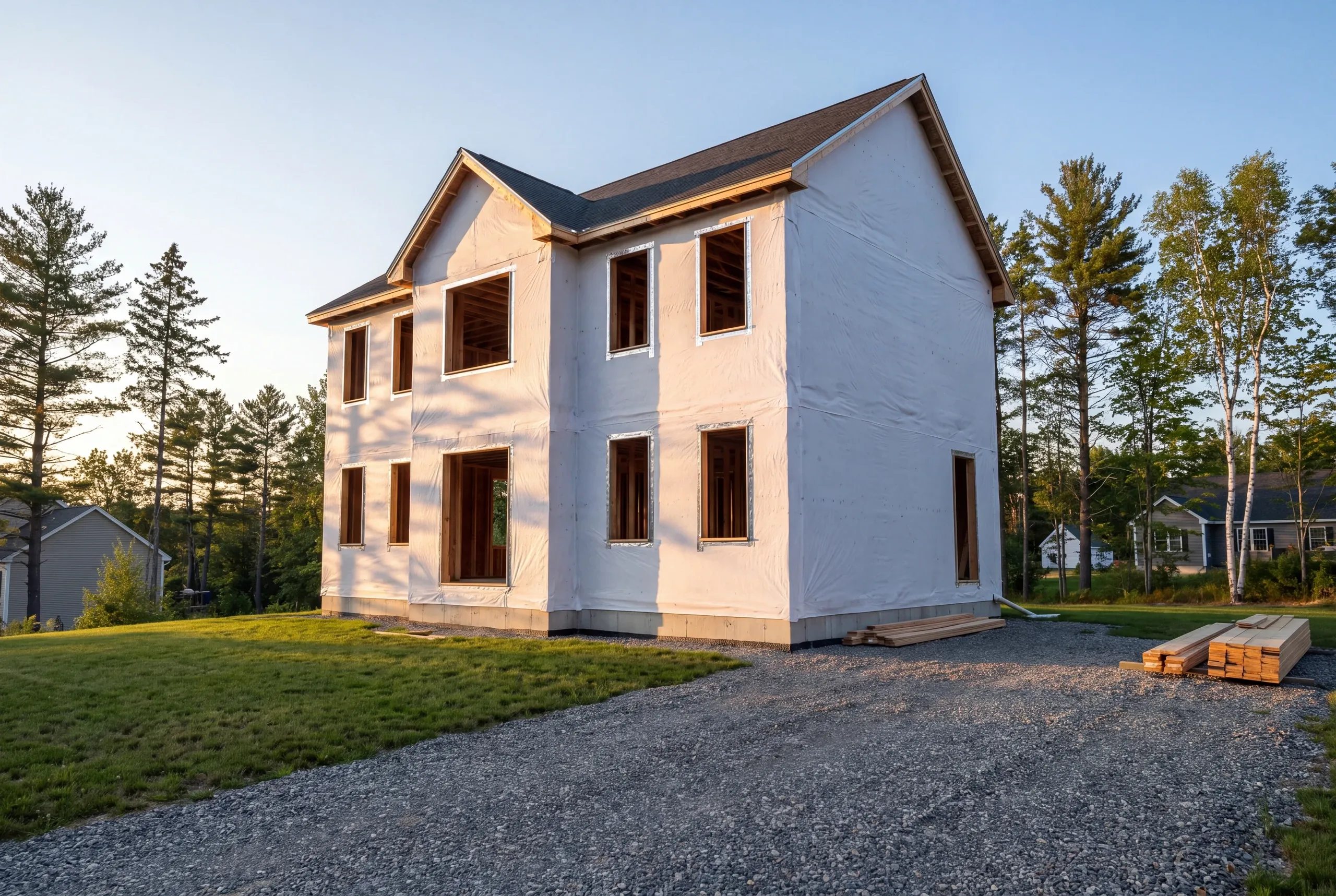 House wrap and flashing on an Auburn hillside home