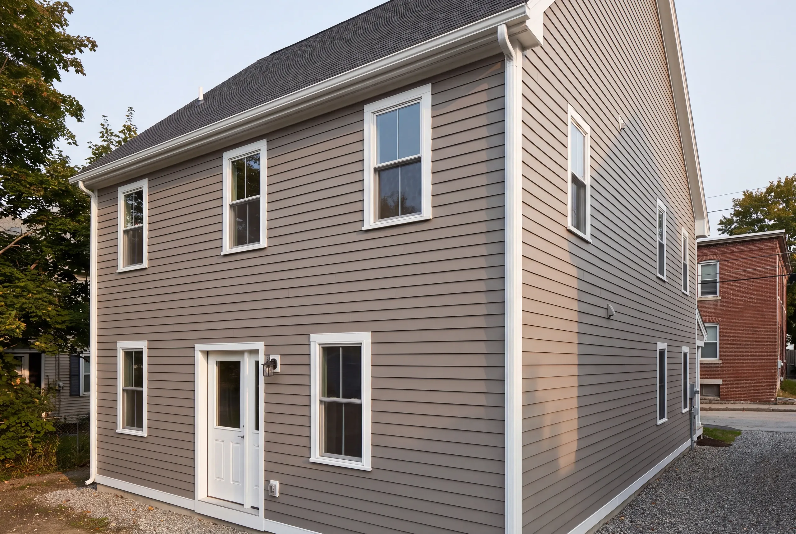 Tight downtown Auburn staging during a siding job