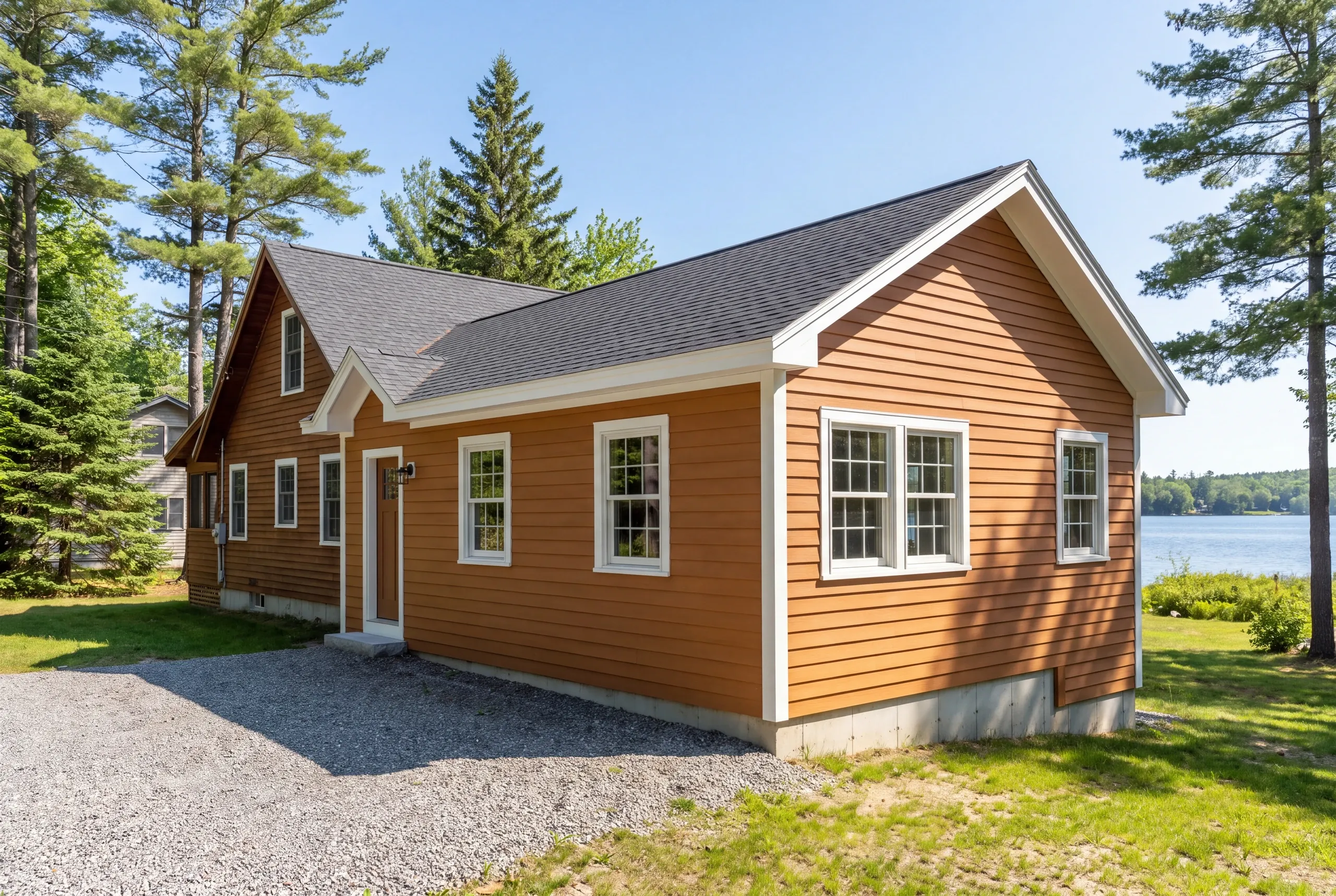Cedar shingle siding on a Belgrade Lakes property