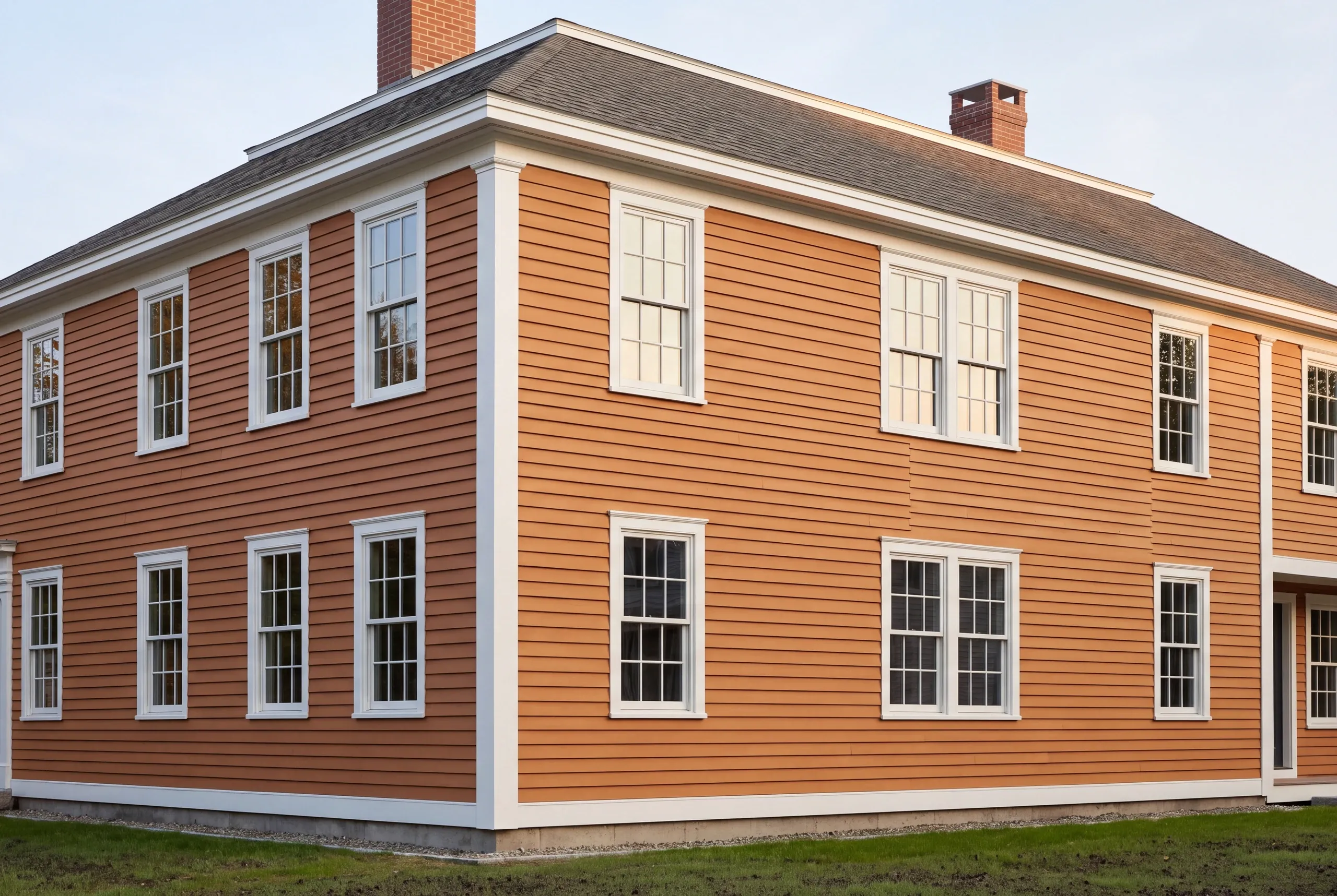 Cedar shingle siding weathering on a Mere Point house in Brunswick