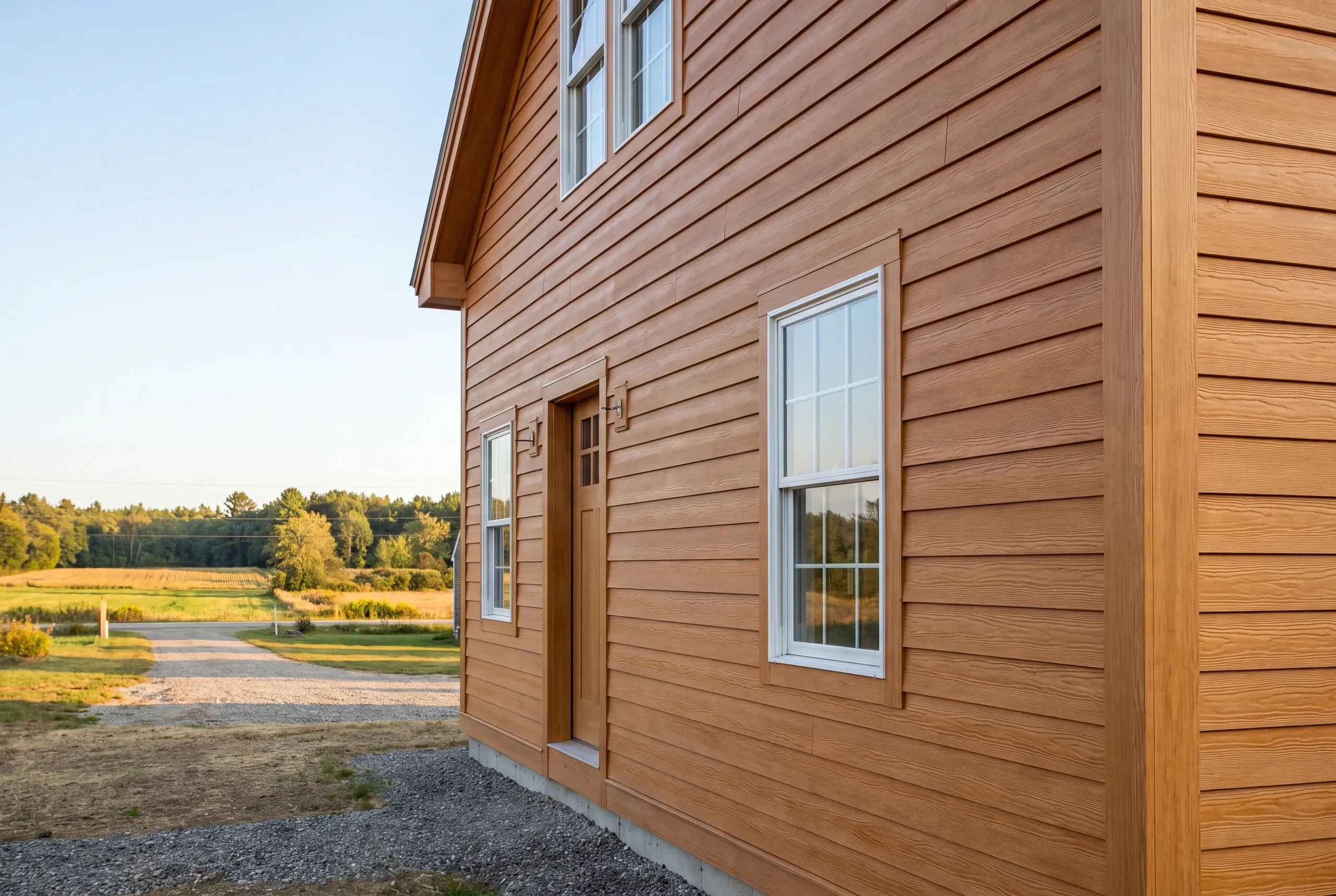 Finished siding, corner boards and window trim along the side of a Clinton home