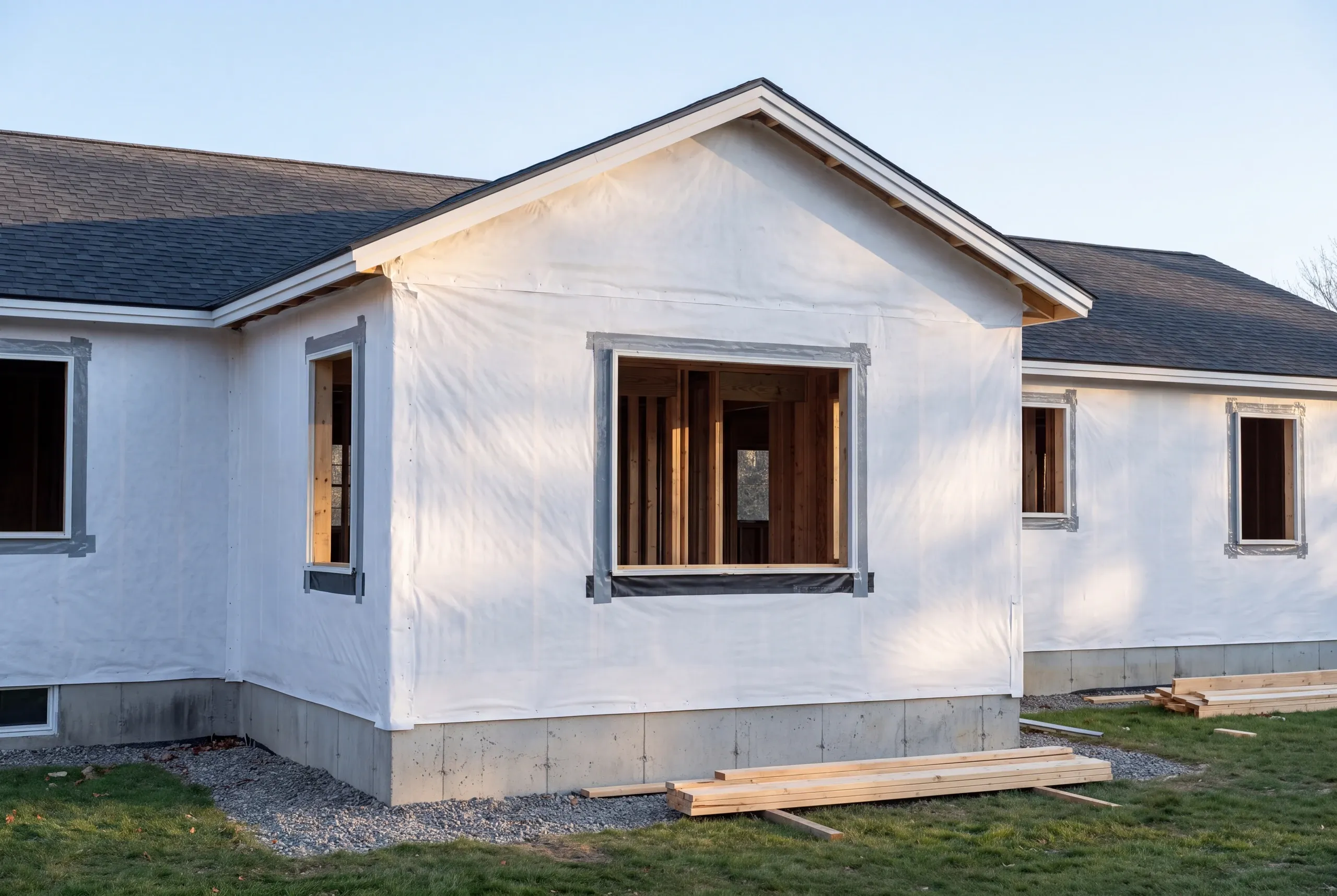 House wrap and flashing at a Fairfield window opening