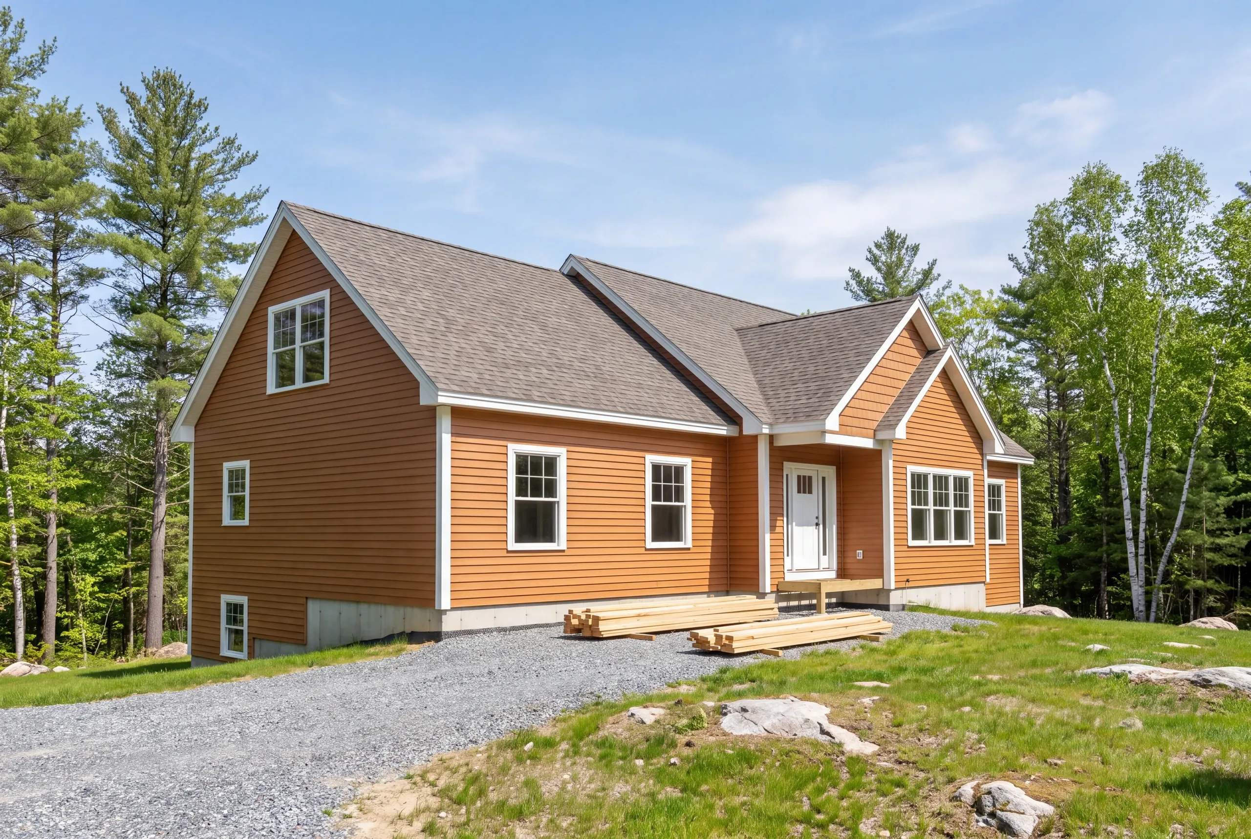 Fiber cement siding being installed on a Farmington hillside home