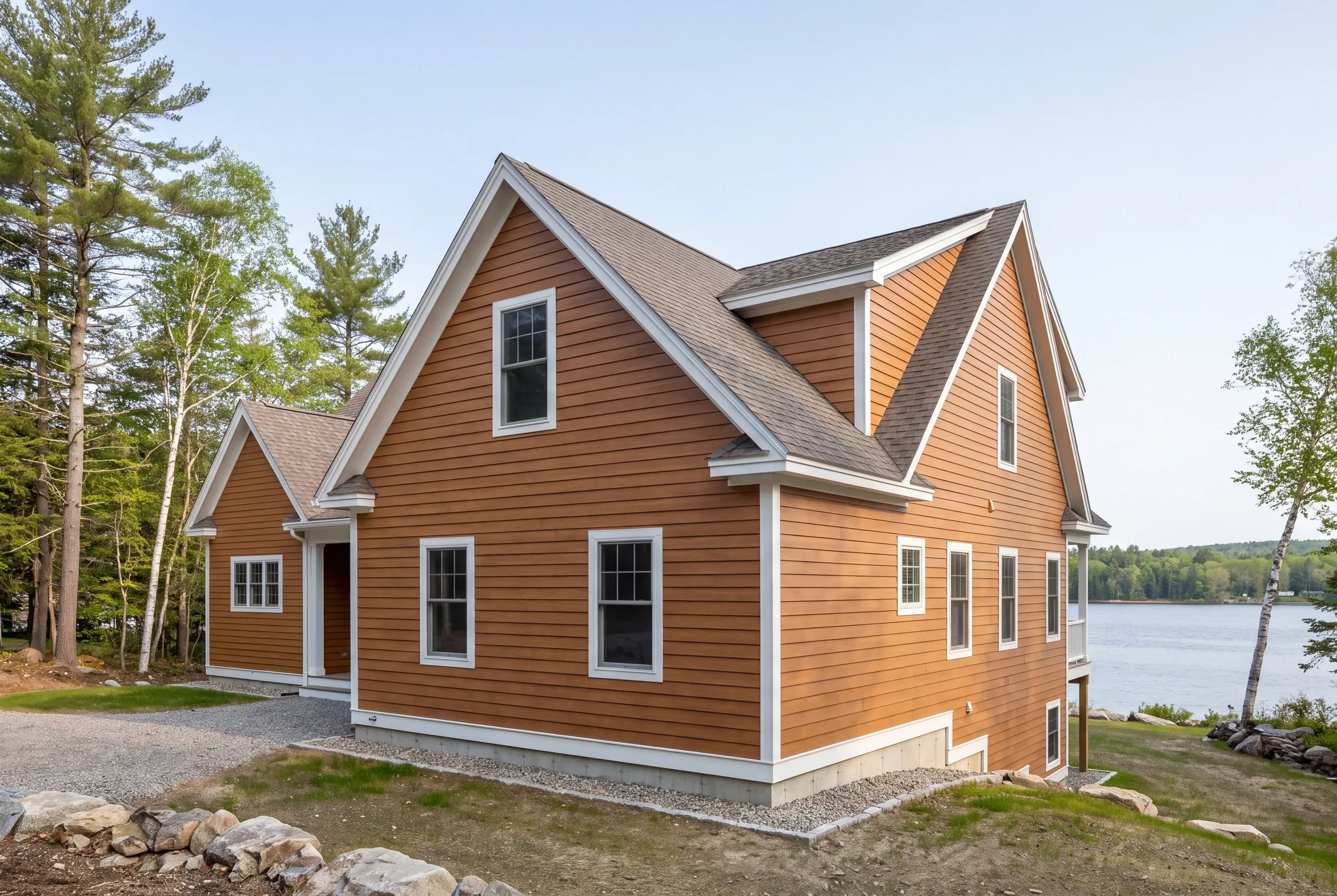 New house wrap on a Kennebec waterfront house in Gardiner