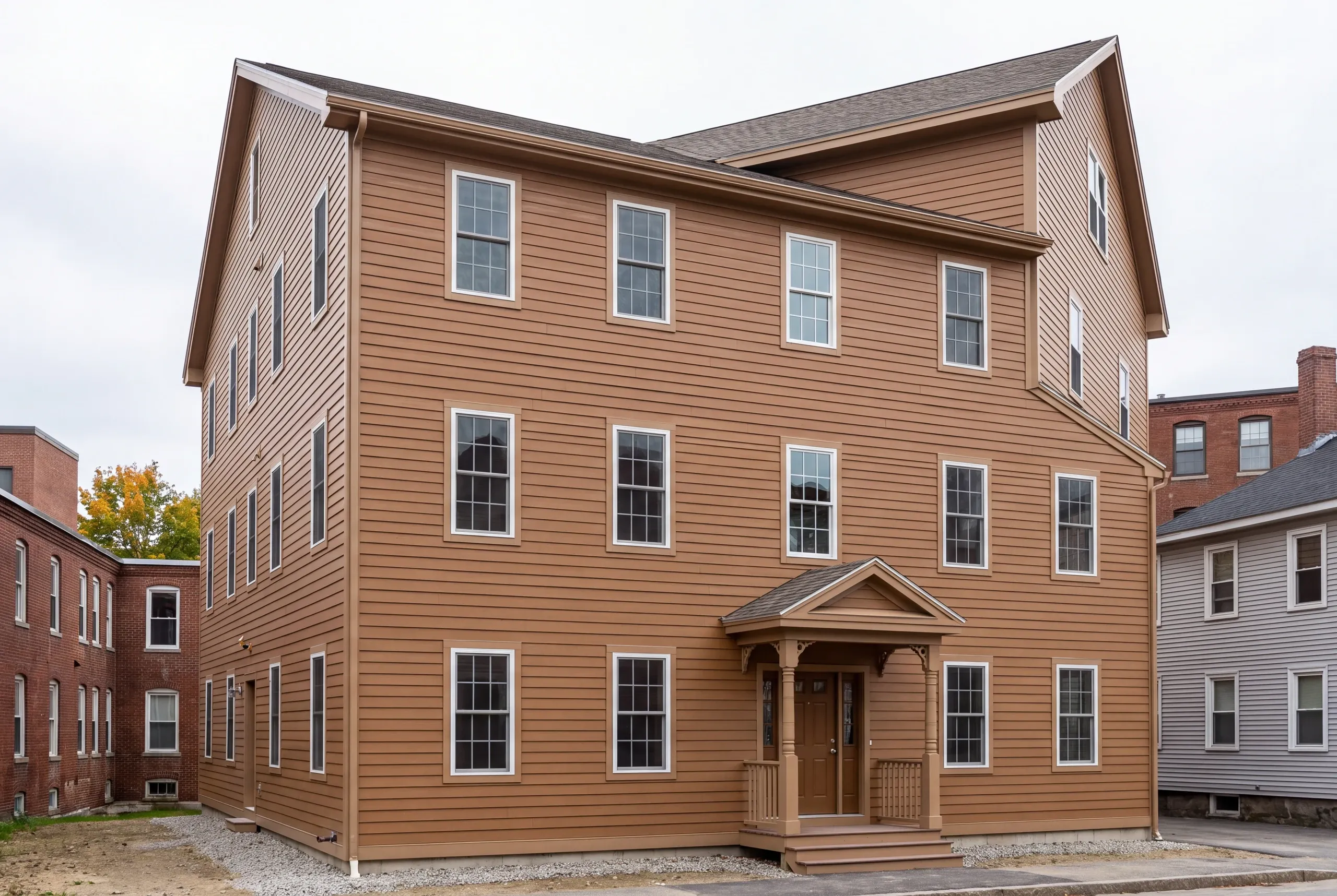 Finished siding on a Lewiston multi-family building