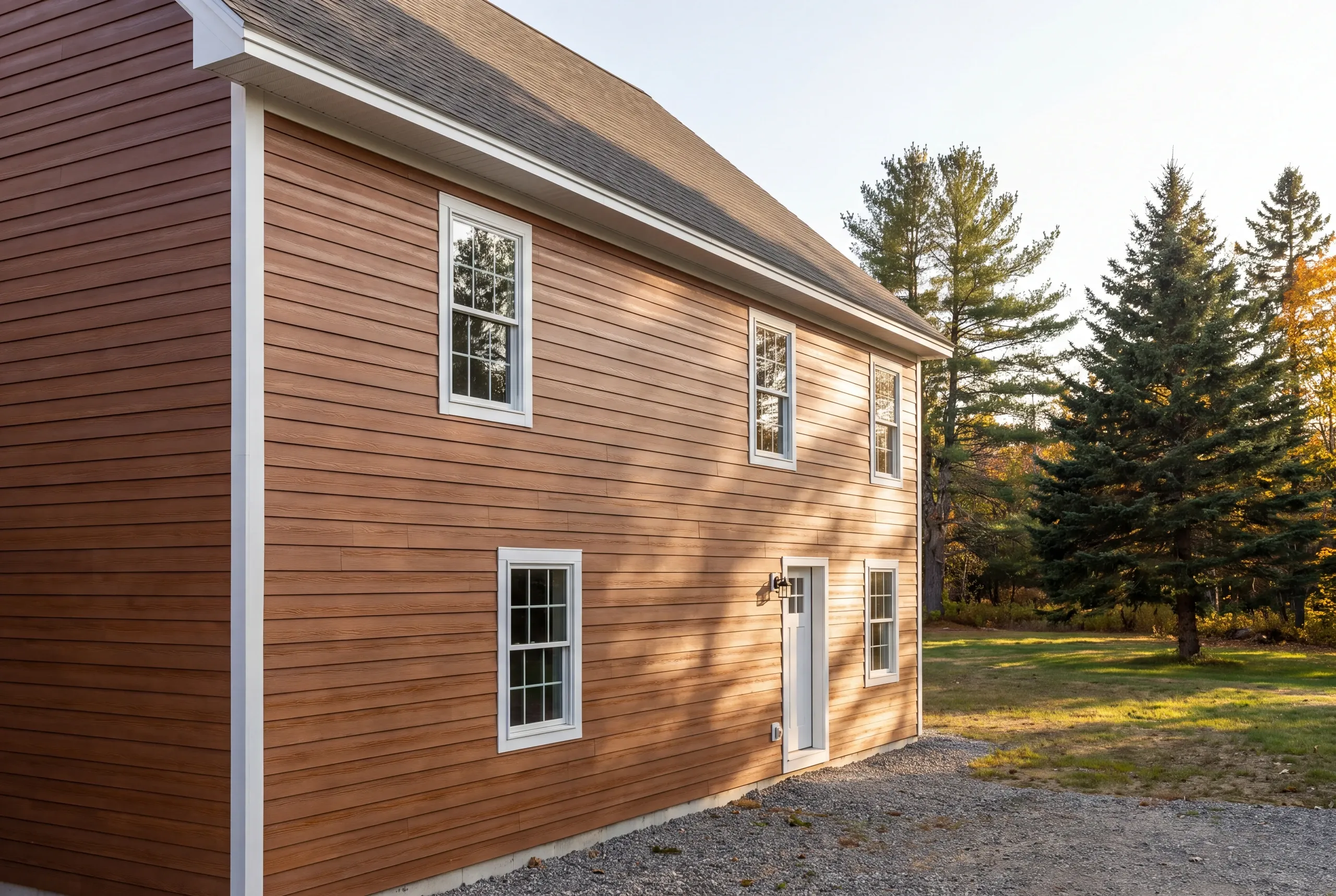 Finished siding, corner boards and window trim along the side of a Mt Vernon home