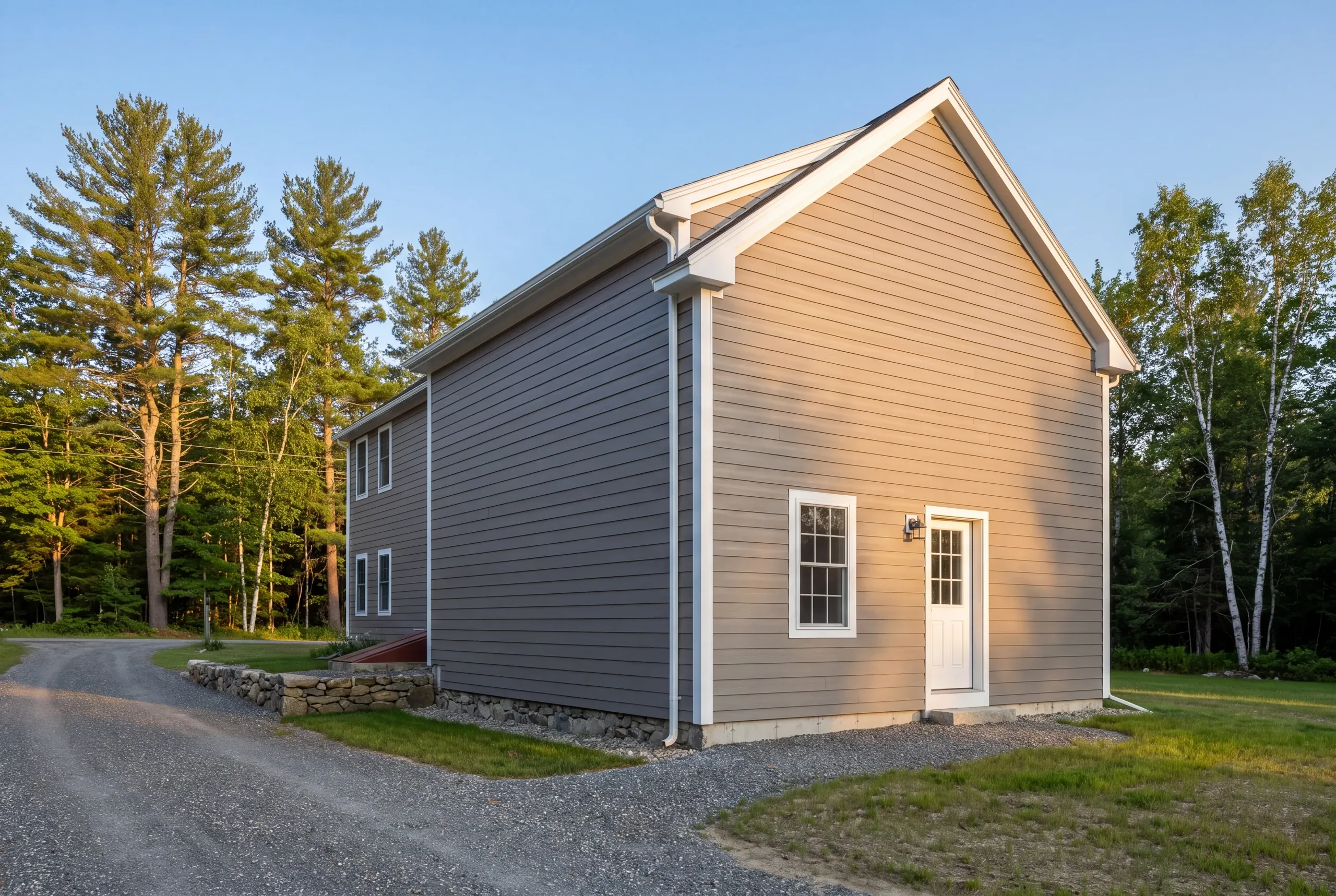 New house wrap on a Sheepscot Pond property