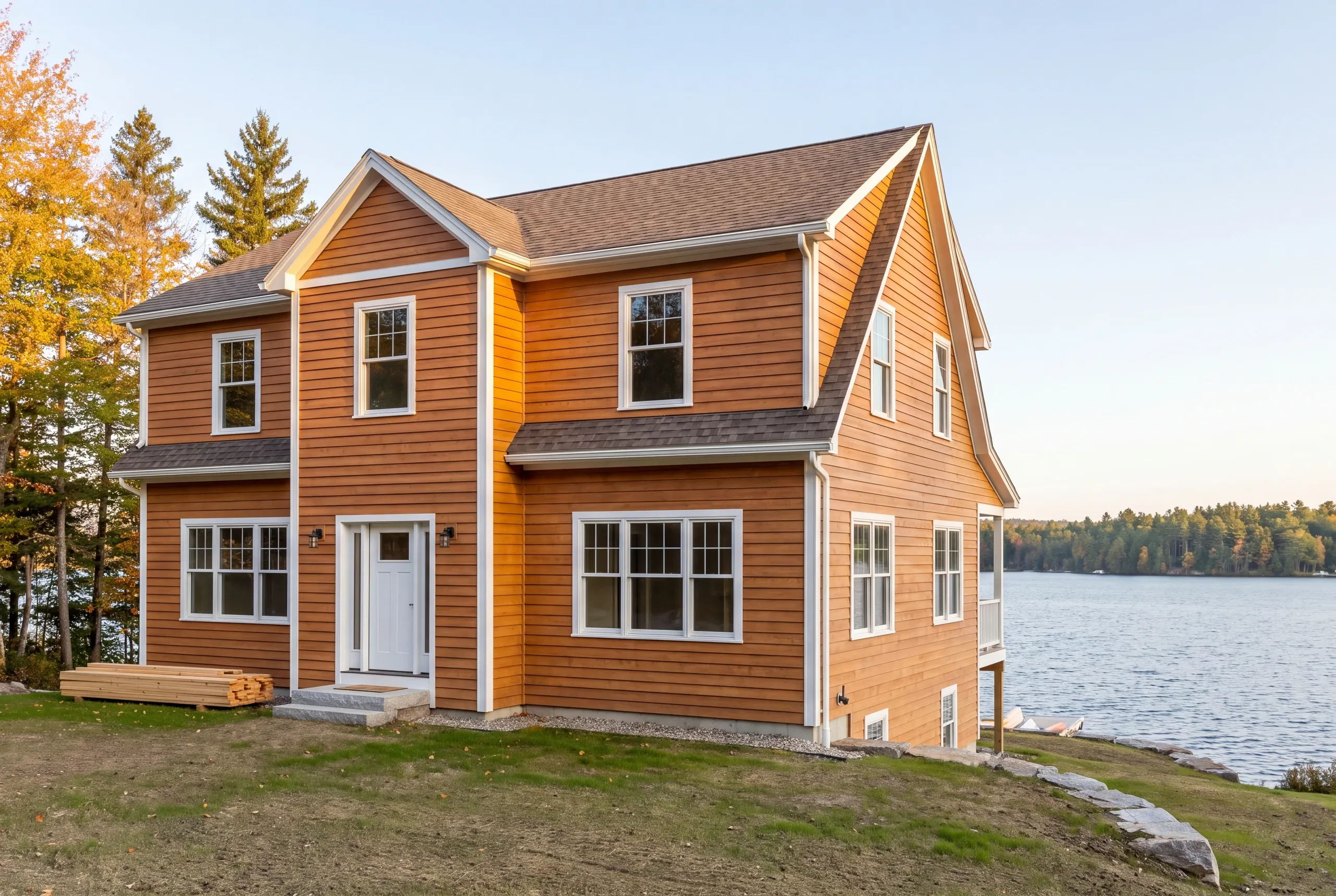 Fiber cement siding on a Messalonskee Lake frontage house in Sidney