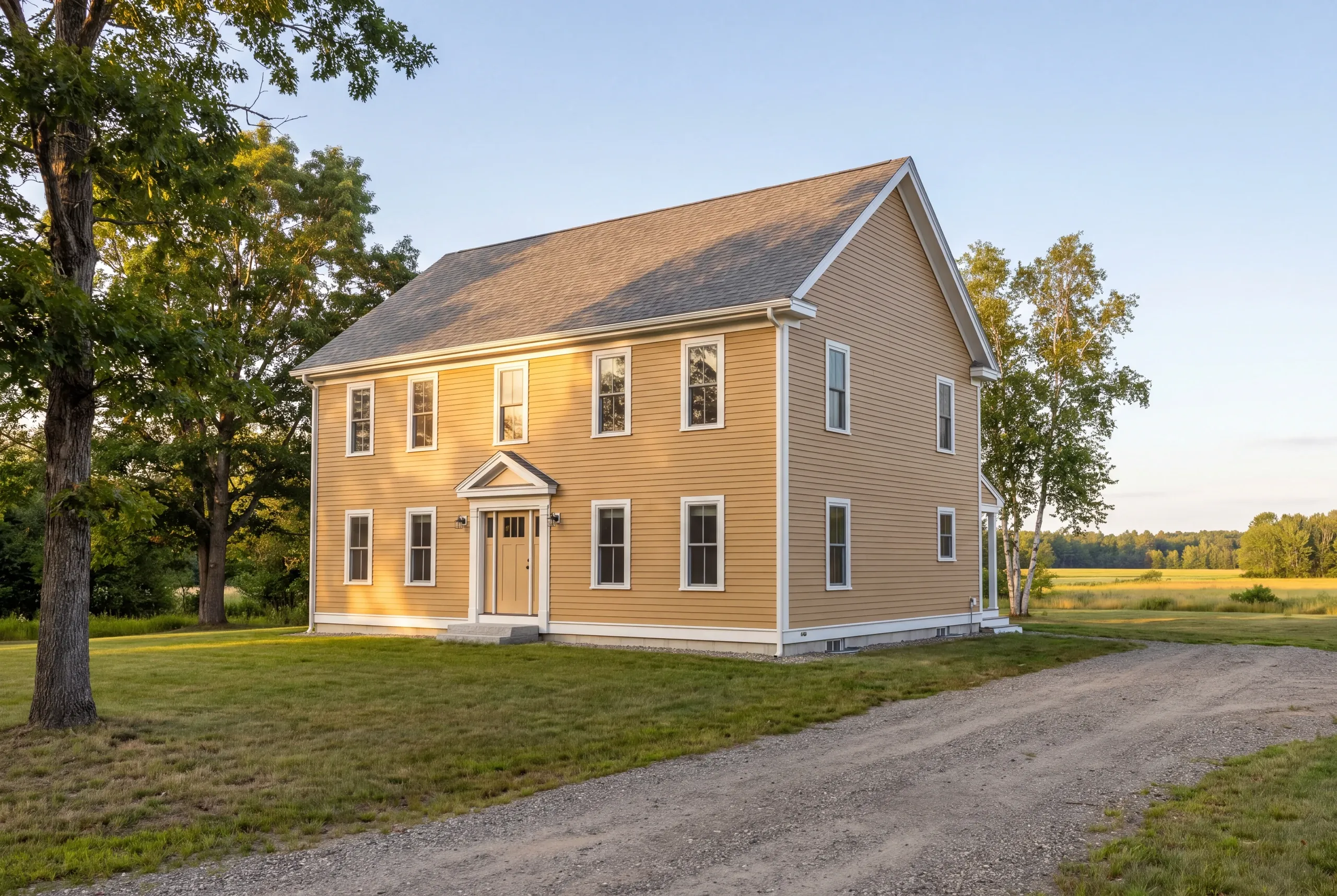 Two-story staging set up on a Vassalboro farmhouse