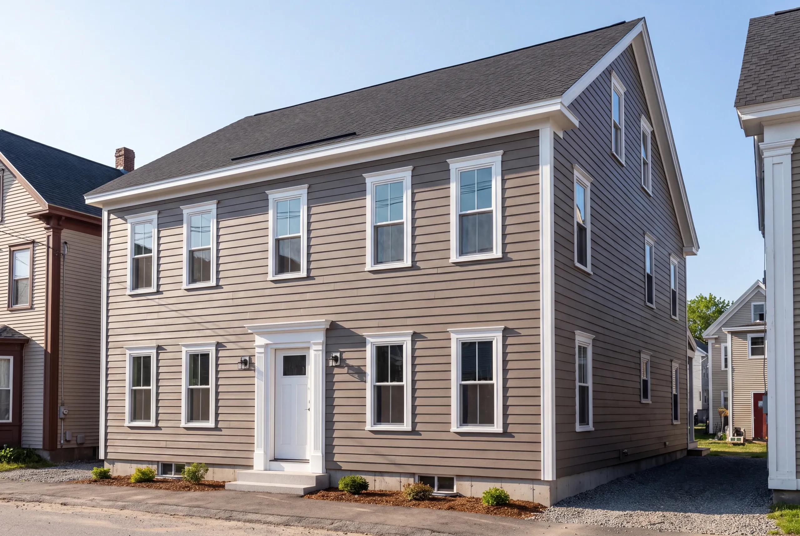 Original clapboard exposed under vinyl on a Waterville Victorian