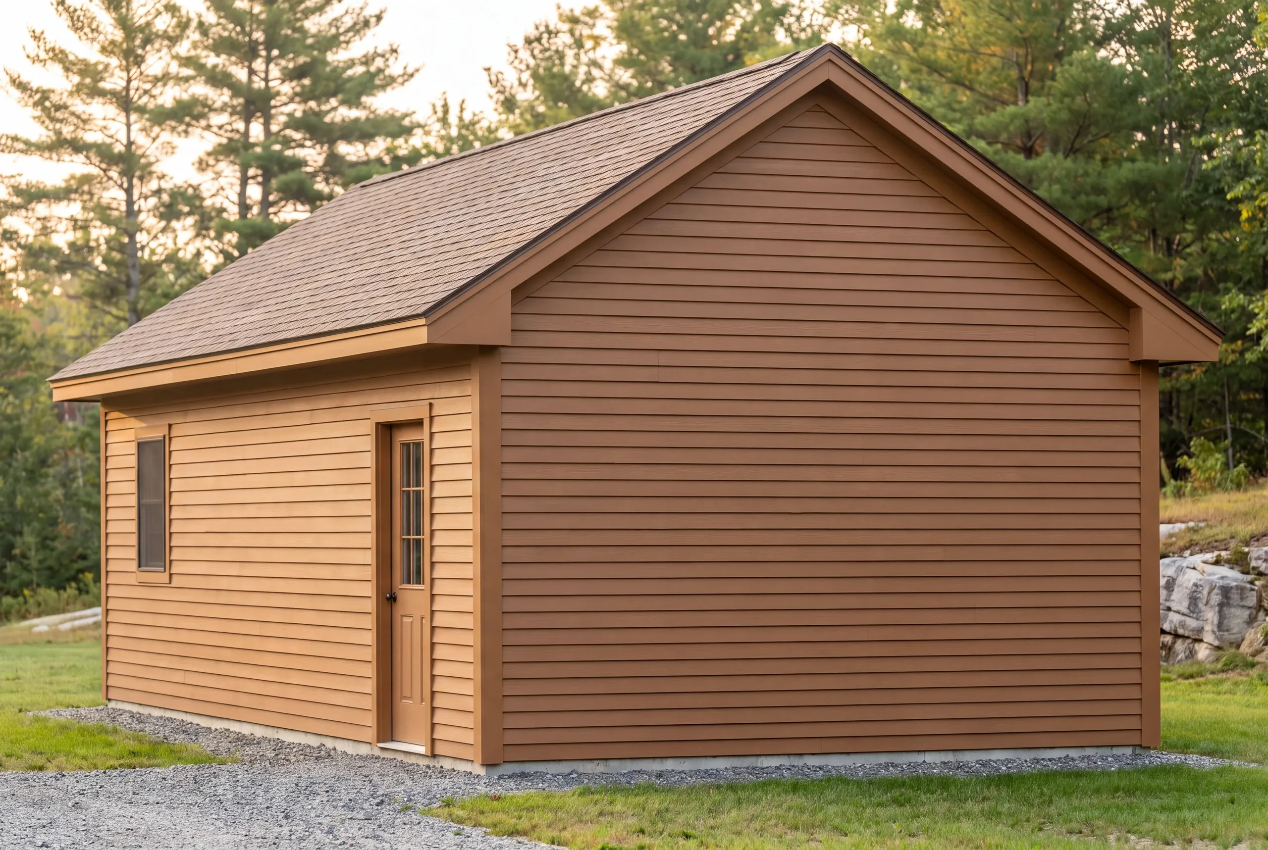 Metal panel siding on a Windsor equipment shed